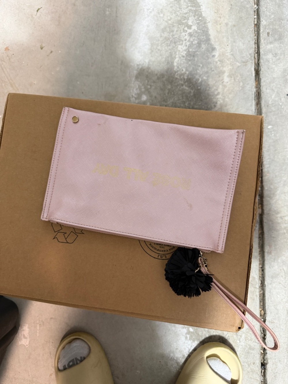 Madison West Pink and Black Striped Wristlet Pouch